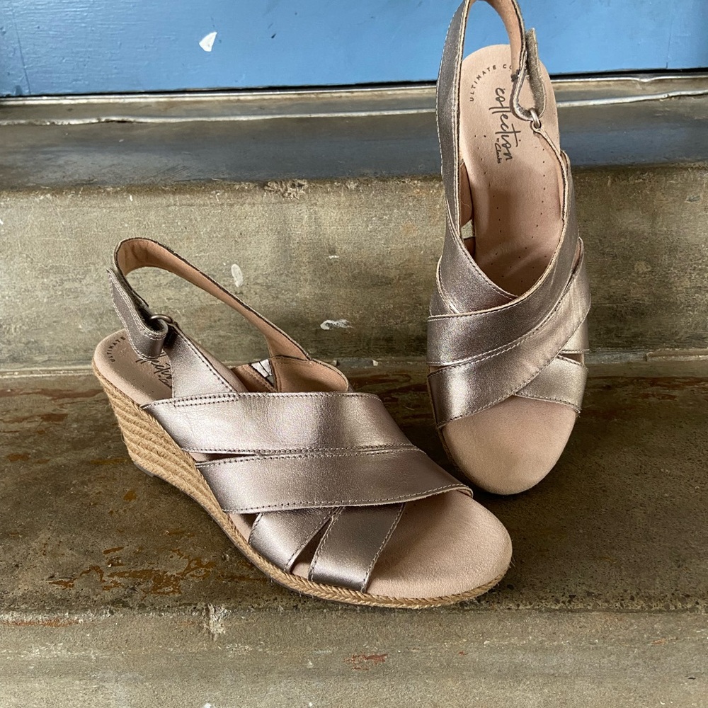 Clarks pewter wedge sandals - Lafley Krissy - Picture 1 of 7